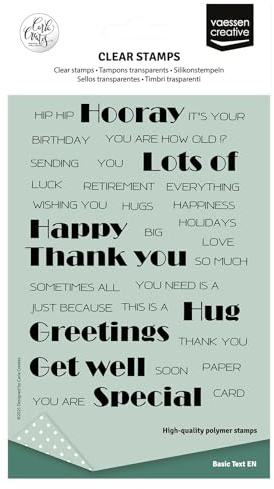 Vaessen Creative Silikonstempel Englische Texte - 34 Transparenter Stempel - fur Präzises Arbeiten, Karten Basteln, Scrapbooking, Umschläge & DIY - Kompatibel mit Stempelhilfe + Stempelblock