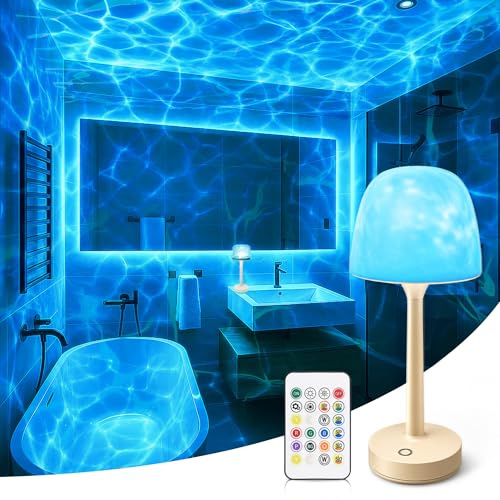LED Stimmungslicht Badezimmer - RGB Wasserdicht Traumlandschaft Projektor für Zimmer Deko, Akku Polarlicht Ozean Lampe mit Fernbedienung, Kabellos Duschlampe Touch Dimmbar Kinder für Geschenk Party