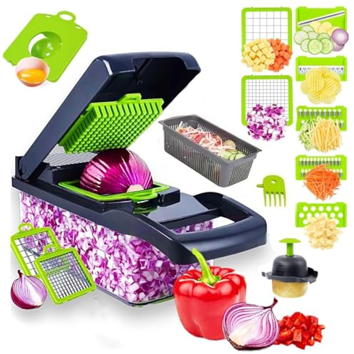 14-in-1 Vegetable Chopper Vegetable Cutter Vegetable Slicer, Veggie Onion Potato Salad Food Chopper Manual-Veg Chopper and Dicer/Julienne, Interchangeable Blades Grater Kitchen Tools & Gadgets