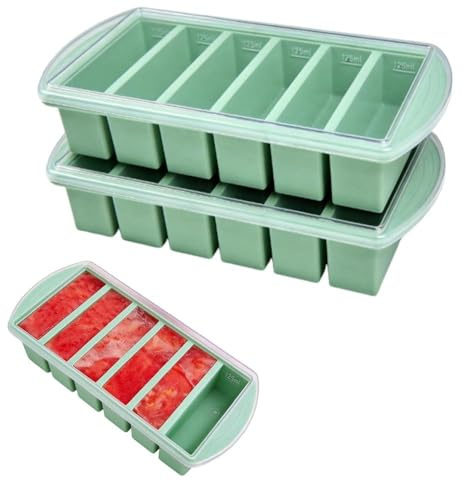 XPJBKC 2 stycken soppfrysbehållare, silikonisbitsform med lock, 6 hål stor frysform, frysbehållare för sås, smör, isbitar (mintgrön, 125 ml/hål)