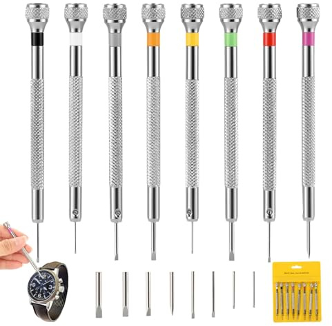 AiQInu Set de 8 Tournevis de Précision, Kit de Réparation Horloger avec Désaimantoir, Tournevis Plats pour Montres, Lunettes, Téléphones et Réparations Électroniques