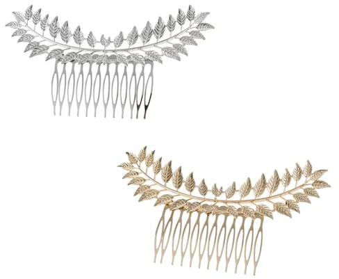 IMIKEYA Peines Laterales Metálicos para Mujer 2 Piezas (dorado y Plateado), Diseño Calado de Hojas para Peinados Elegantes, Accesorios para Cabello de Niña y Fiesta, Horquillas Únicas