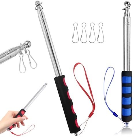 Norhogo 2 aste telescopiche da 2 m, asta telescopica per bandiera con 4 clip, asta retrattile portatile in acciaio inox, asta telescopica o da viaggio, campeggio, guide turistiche e insegnanti
