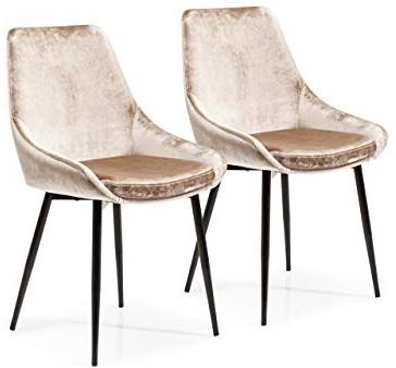 Kare Design Stuhl East Side (2/Set), Beige, Polsterstuhl, Esszimmerstuhl, Samptoptik, Stahlfüße, 83x48x57 cm (H/B/T) | bis 120 kg belastbar, Esszimmerstuhl, Design Stuhl, elegant, modernes Design, Holz, Stahl, Esszimmer, Küche