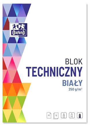 Oxford Zeichenkarton A3 Weiß (10 Stück) - Großpackung mit 10 Blöcken à 10 Blatt, 250 g/m² extra starker Karton, Technischer Zeichenblock für Schule, Basteln & 3D-Modelle, Radierfest (Großformat)