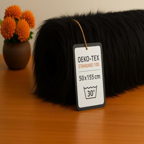 StoffBook schwarz langhaarfell teddyfell stoff zum basteln, fellimitat, kunstfell langhaar, plüschstoff für kinder & diy, fellstoff kuscheltiere kostüme, b710