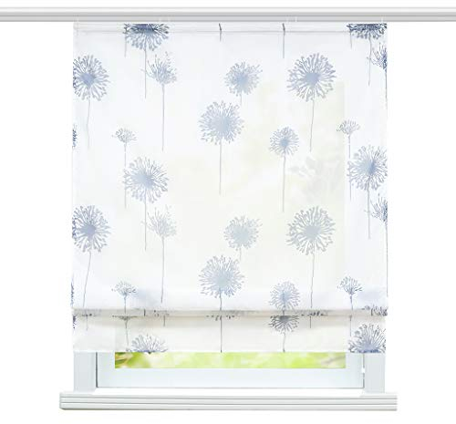 ESLIR Raffrollo Wohnzimmer Raffgardine mit Klettband Gardinen Küche Transparent Bändchenrollo Modern Voile Löwenzahn Muster BxH 140x140cm 1 Stück