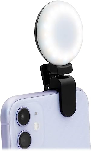 WOWLED Anneau lumineux à clipser pour selfie, rechargeable et rotatif à 3 niveaux de réglage de la luminosité pour téléphone portable, noir, pour webcast, maquillage, streaming en direct