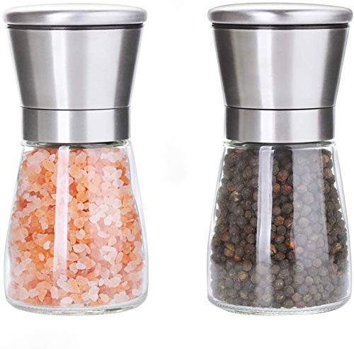 ADEPTNA Premium Glass Salt and Pepper Grinder Mill Set - Stainless Steel Stylish Design – Easy to Fill and Clean