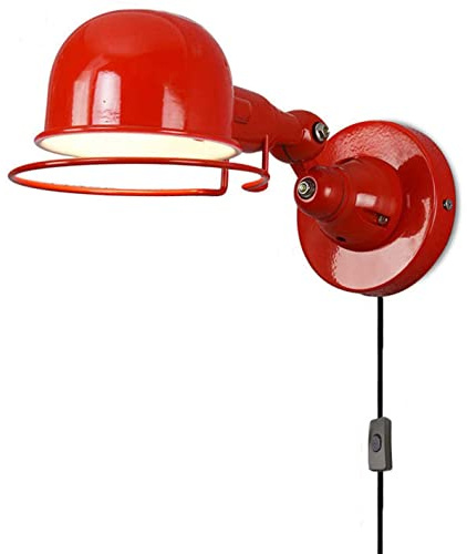HKLY Vintage Wandlampe Schlafzimmer, Innen Metall Wandleuchte Bettleuchte mit Schalter und Kabel 1,5 m, Industrial Verstellbare Leseleuchte Schwenkbar Wandbeleuchtung für Wohnzimmer Küche, E14,Rot