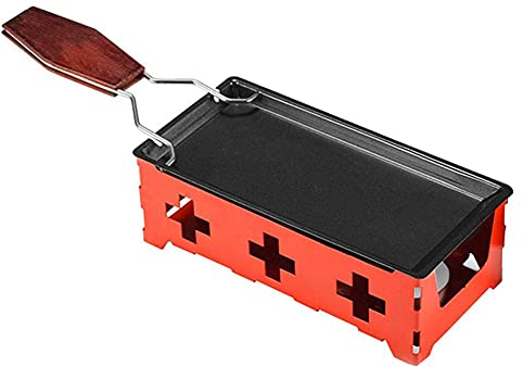 Portable Non-Stick Cheese Candlelight Cheese Raclette Set Non-Stick Rotaster Baking Tray Stove Set Carbon Steel Home Kitchen Grill Tool with Wooden Handle