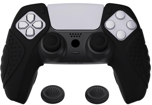 playvital Guardian Edition Black Ergonomic Soft Controller Silicone Case Grips for ps5, Rubber Protector Skins with Thumbstick Caps for ps5 Controller – Compatible with Charging Station