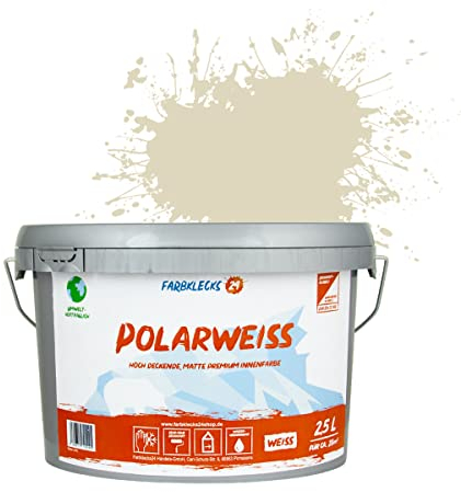 Farbklecks24 Polarweiss Color (versch. Farben) premium Wandfarbe, weiss, sehr hohe Deckkraft, Wandfarbe, Deckenfarbe, Deckkraft Klasse 1, Nassabrieb Klasse 2 (2,5L, Beige 1-1)