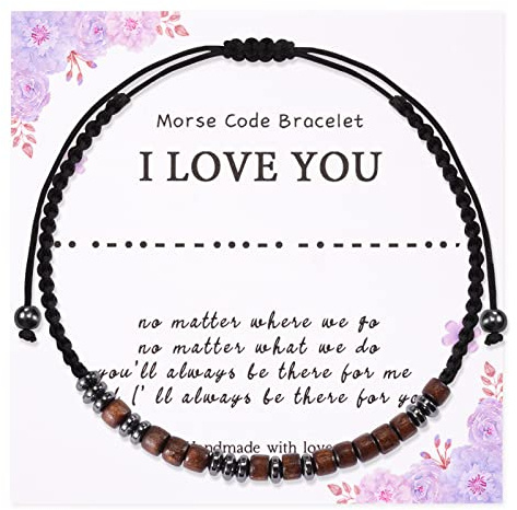 MANVEN Morse Code Bracelet I Love You for Couple Mens Bracelet Adjustable Handmade Jewelry Gift for Boyfriend Girlfriend Son Dad Grandfather Best Friend Lovers Couples Valentines Day Gift