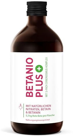 Betanio PLUS – Bio-Rote-Bete-Konzentrat – reich an Nitrat & Betain – 5,3 kg Bio-Rote-Beete pro 500 ml – 50 Portionen