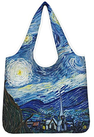 Kuiaobaty Borsa shopper riutilizzabile pieghevole in un sacchetto grande borsa della spesa per la famiglia borsa da viaggio, Notte stellata Pittura Arte, Large