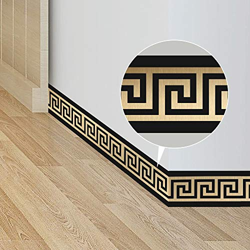 FUNLIFE 2 Rouleaux Frise Murale géométrie, Imperméable plinthe pvc, Convient pour les cuisines, Salle de Bains, Plafond, Salon, Chambre Décoration plinthe adhesive 10cm X 200cm Brossé Ddoré