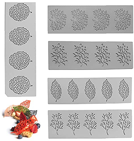 Cake Fondant Mold,Tuille Moulds Silicone,5 PCS Candy Moulds,Leaf Silicone Mold Chocolate Mold,Bpa-Free Lace Silicone Tuile Mold for Baking Resin Soap Candy Craft Cake Decorating Homemade Birthday
