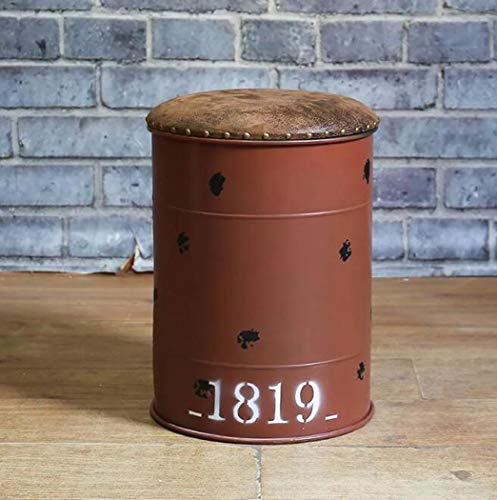 American Retro Style Iron Bucket Storage Stool Creative Bar Stool Utility Rest Stool Round Bucket Sofa Stool Bar Living Room Entrance Bar Counter Gray (Brown)