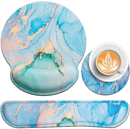 3-in-1 Mousepad Set,Acezeek Handballenauflage Tastatur,Mauspad mit Gelkissen,Cup Pad,Ergonomisches Mauspad,Wrist Rest mit Memory Foam,Linderung von Handgelenkschmerzen,für Spiele,Büros,Schlafsäle