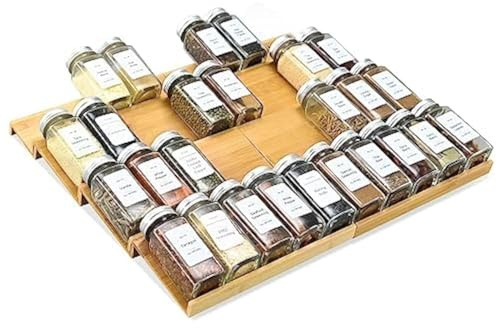 KitHero Gewürzschublade-Organizer, 4-stufig – 8-teilig aus Bambus, für Schublade, Schrank, Arbeitsplatte – Küchenaufbewahrung, 45,7 x 40 cm (platz für bis zu 40 Gläser)