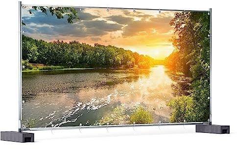 Wallario XXL Outdoor-Poster für Garten oder Balkon Sonnenuntergang am Fluss in grüner Umgebung, Motivbanner Größe: ca. 340 x 173 cm, Outdoor-Bild