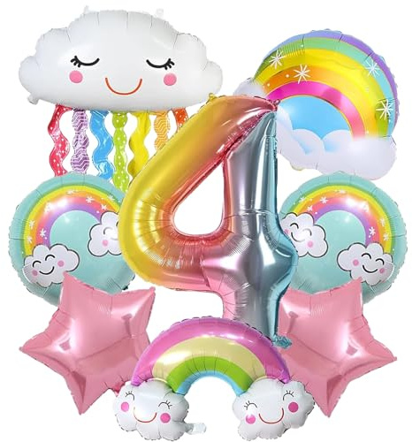 TZQFROCE Regenbogen Geburtstagsdeko Mädchen 4 Jahre 8 Stück Regenbogen Deko Kindergeburtstag Regen-bogen Luftballons für Dekoration
