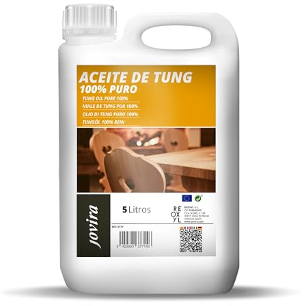 JOVIRA PINTURAS Aceite de Tung (100% Puro) | 5 Litros |. Indicado para tratar la madera, protegiendola del sol y lluvia. Evita la entrada de humedades. (5 Litros) B-33A
