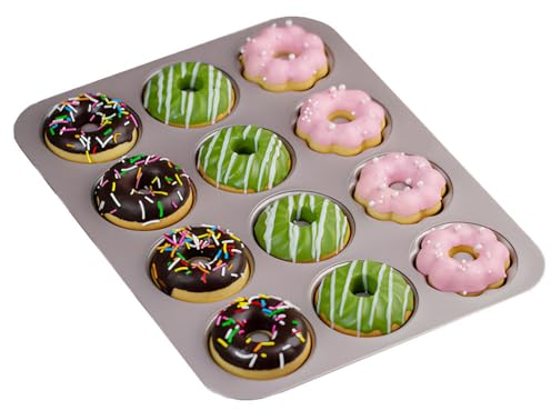 Sartén Para Rosquillas Con Revestimiento Antiadherente De 12 Cavidades Para Hornear En El Horno, Bandeja Para Hornear Pasteles Con Mini Cavidades Estriadas De Acero Al Carbono