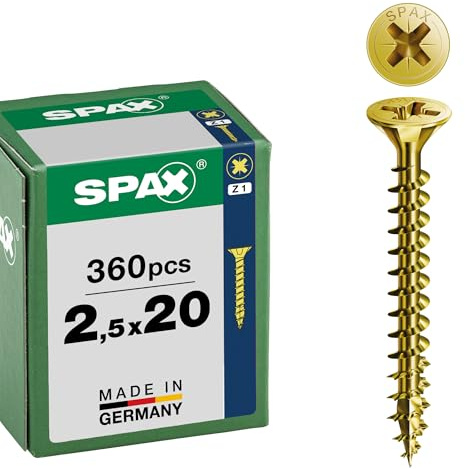 SPAX Vis universelle 2,5 x 20 mm, 360 pièces - Vis á filetage total, tête fraisée, empreinte cruciforme Z2, pointe 4CUT, revêtement YELLOX - 8000000286773