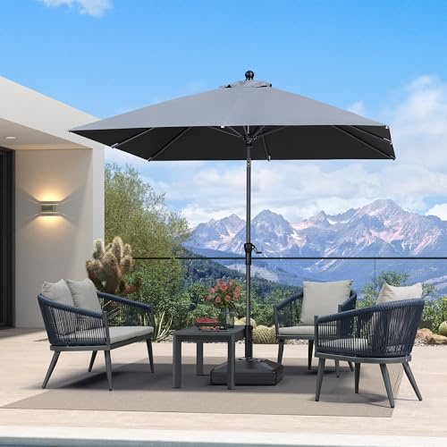 PURPLE LEAF Sonnenschirm 250 × 250 cm Alu mit Kurbel UV-beständig, Grau | 200 g/㎡ UV-Schutz Polyester, Robustes Aluminium, Knickfunktion, Aluguss-Griff, 8 stabile Stahlrippen, Terrasse, Marktschirm