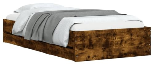 vidaXL Bed Frame with Drawers, Bed Base for Single, Mattress Foundation Bedstead, Modern Style, Smoked Oak 90x190 cm Single Engineered Wood