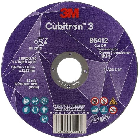 3M Cubitron 3 Cut-Off Wheel, 86457, 60+, T41, 125 mm x 1.3 mm x 22.23 mm, EN, 25/Pack