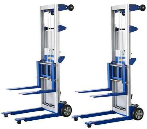ELOMBR 2PCS Material Lift Winch Stacker, 3.54-122 Height Range, 400 lbs Capacity, Hand Winch Lift Trucks for Warehouse, Factory, Library, 34.60 L x 24.80 W