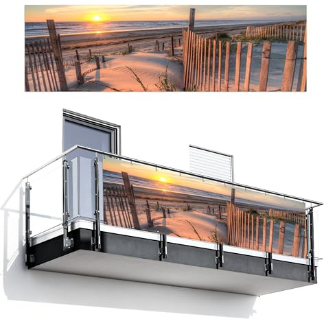 MuchoWow© Balkon Sichtschutz Einseitig Groß PVC Kunststoff Garten | 90x300 cm - Windschutz ohne bohren Wetterfest Sichtschutzzaun Terrasse Balkonverkleidung Deko Strand - Sonnenuntergang