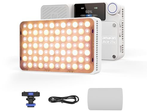 amaran Ace 25c Video Light,25w RGB Portable Light for Photography On-Camera Video Lights CRI/TLCI 95+,CCT 2,300K-10,000K,Rechargeable Dimmable Vlog Light,APP Control,PD Charging (White)