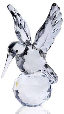 DLXK Kristallglas-Kolibri-Figur, grau, winziger Vogel, mundgeblasenes Glas, Tierskulptur, Sammlerstück, Briefbeschwerer, Geschenk für Frauen