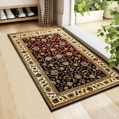 Rugs Inn Marrakesh Small Rug – Traditional Low Profile Vintage Design Rugs for Hallway Kitchen Bedroom Living Room Front Door Carpet Mats (Red - 0210, 60 x 110 cm)