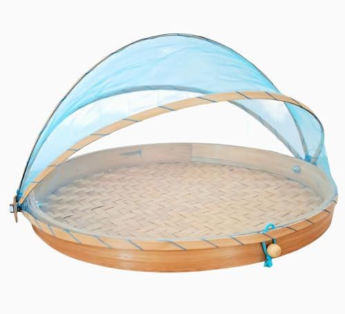 Générique Cloche à Fromage Fruit 30 cm Garde Manger Bambou Corbeille Plateau Fromage Filet Bleu Turquoise Naturel protège Aliments Corbeille à Pain