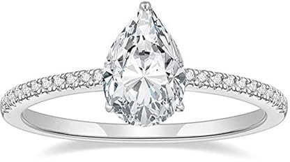 Whoiy Hochzeitsring Damen 14 Karat Weissgold, Ehering Tropfenform Moissanit Trauringe Echtgold für Frauen Gr. 47 (15.0)