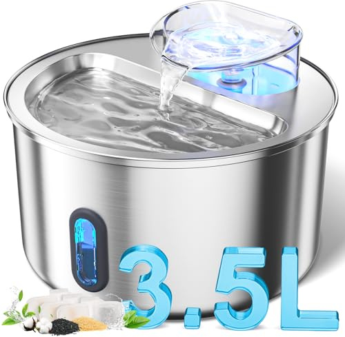 3.5L Cat Water Fountain for Drinking Indoor Pet Fountain, Dishwasher Safe, Anti-Dry Burn Stainless Steel, Automatic Water Dispenser for Cats and Dogs with 3 Replacement Filters