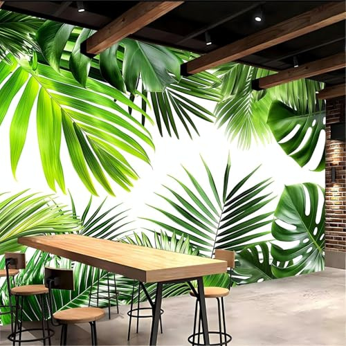 Luowenji Papier Peint Panoramique Plantes Vertes 300x210 cm 3D Papier Peint Intissé Monstera à Feuilles de Palmier Photo Trompe l'oeil Poster Geant Mural Salon Chambre Enfant Chambre Murale a.1748