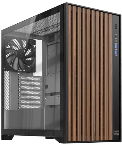 NEWWAY - NW1 PC-Gehäuse aus Holz - Mittlere Tower kompatibel mit ATX/Micro-ATX/ITX - Typ C USB - üfter inklusive 3 x 140 mm PWM - Seitenpanel aus gehärtetem Glas (schwarz)