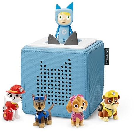 Toniebox Extrapack – Toniebox Starterset Blau mit Kreativtonie + 4 x Paw Patrol Hörfiguren, Audioplayer für Hörbücher und Lieder, kabellose Musikbox mit Paw Patrol Hörspiel