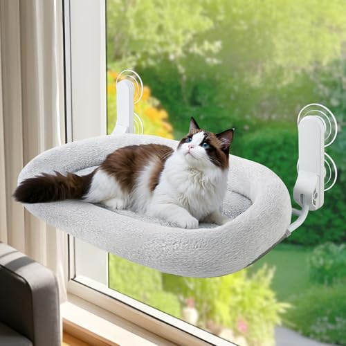 GUUSII HOME Katze Fensterliege Klappbares Katzenbett Fensterhängematte Fensterbank Hängematte Katzenliege Fensterbrett Fensterplatz Liegeplatz Katzen mit 4 Saugnäpfen einfach zu montieren (Grau)
