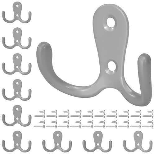 Tunejoy Ganchos Percheros de Pared Gancho para Abrigos de Doble con Tornillo para Colgar Abrigo Sombrero Toalla, Bufanda Bolso Llave 10 Piezas Plateado Mate