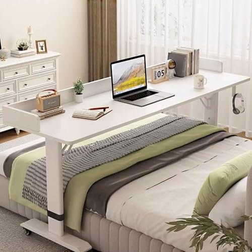 tavolinetto Tavolo for laptop mobile - Scrivania in legno massello regolabile in altezza, scrivanie for computer da 130 cm con deflettore e gancio for cuffie, con ruote, tavoli da lavoro mobili, gambe