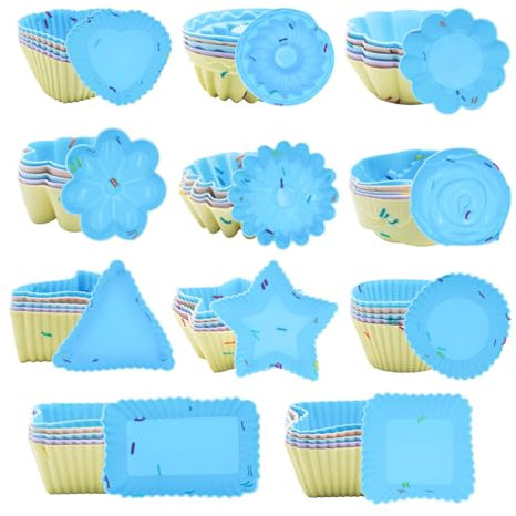 XINGNA 55 Stück Silikon Muffinförmchen, 11Typen Formen Silikon Backform, Wiederverwendbare Mini Antihaft Muffinform, Muffins Backform für Pudding, Torten (5 Farben)