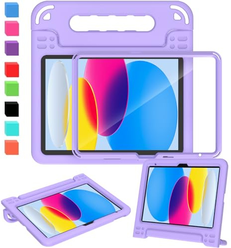 SINSO Case for iPad A16 11th Gen 11/10th Gen 10.9 2025/2022, Light Purple | Built-in Screen Protector, Shockproof Light Weight Kids ipad Cover, Protable Handle, Sturdy Stand