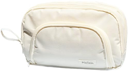 Mailain Federmappe Mäppchen mit 3 Fächer Federtasche große Kapazität Federmäppchen Mädchen Junge Teenager Erwachsene Pencil Case Schlamppermäppchen Etui Stifte für Schule Büro (Beige